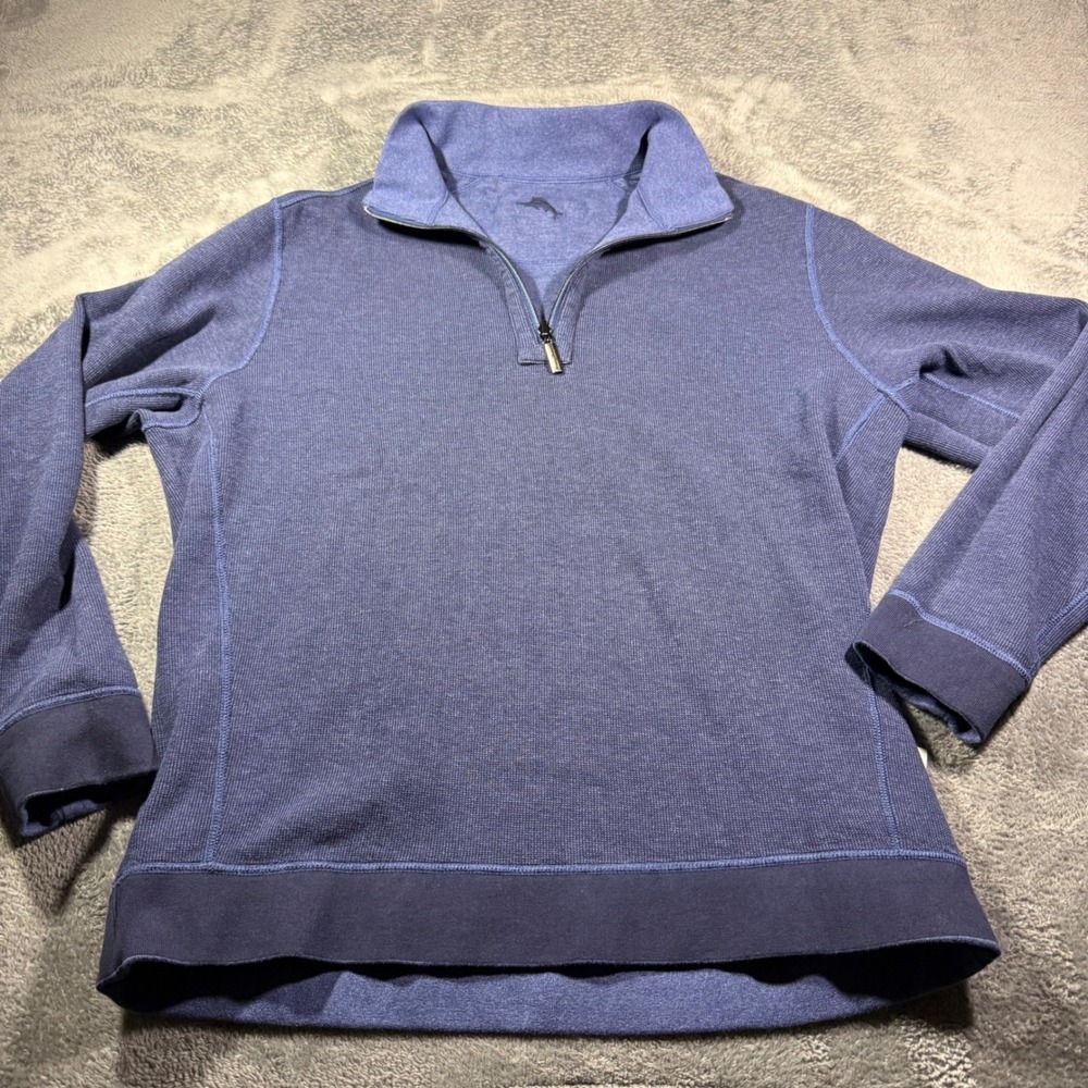 Tommy Bahama Mens Reversible Quarter Zip Pullover Blue Heather Size Large NWT - Picture 8 of 8